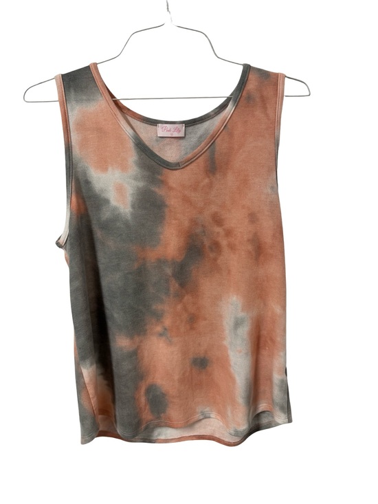 Pink Lily Tops - Pink Lily Rust and Gray Tie-Dye V-Neck Tank